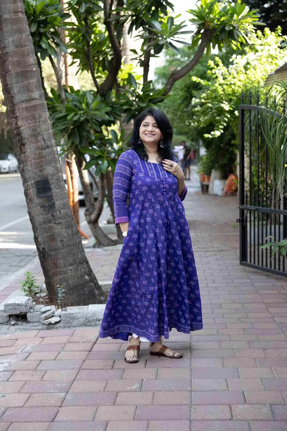 Soft Cotton Purple Hand block printed Long dress