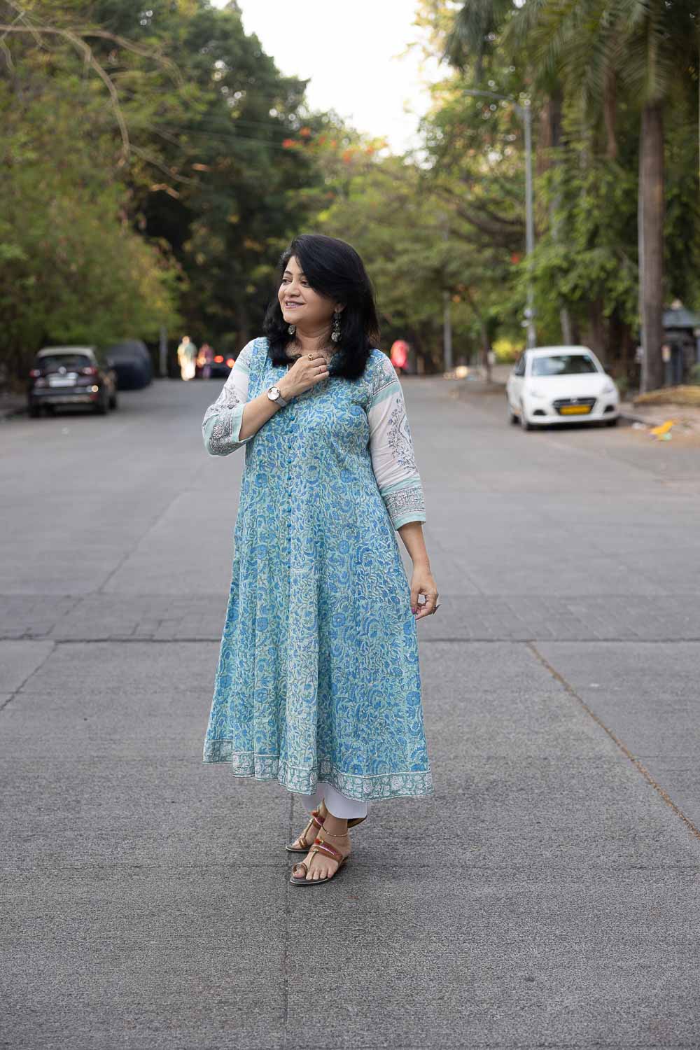 Soft Cotton Blue Hand block printed Long dress
