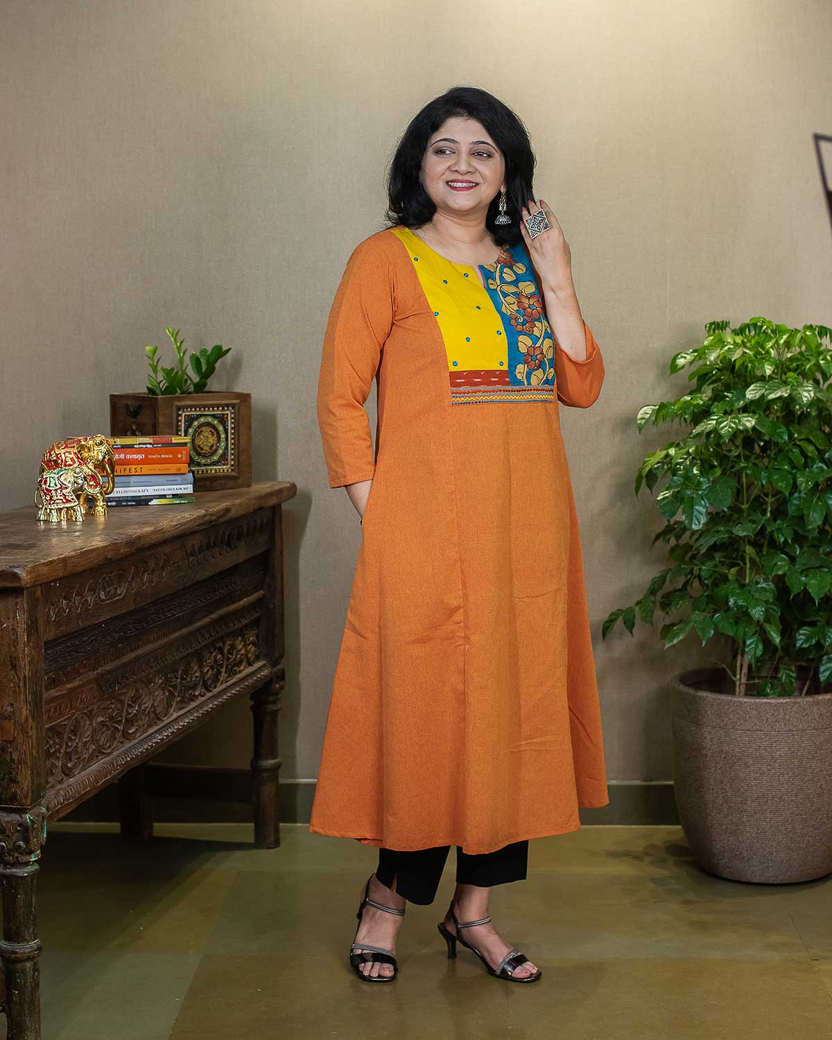 Orange Exclusive Pen kalamkari & ikkat