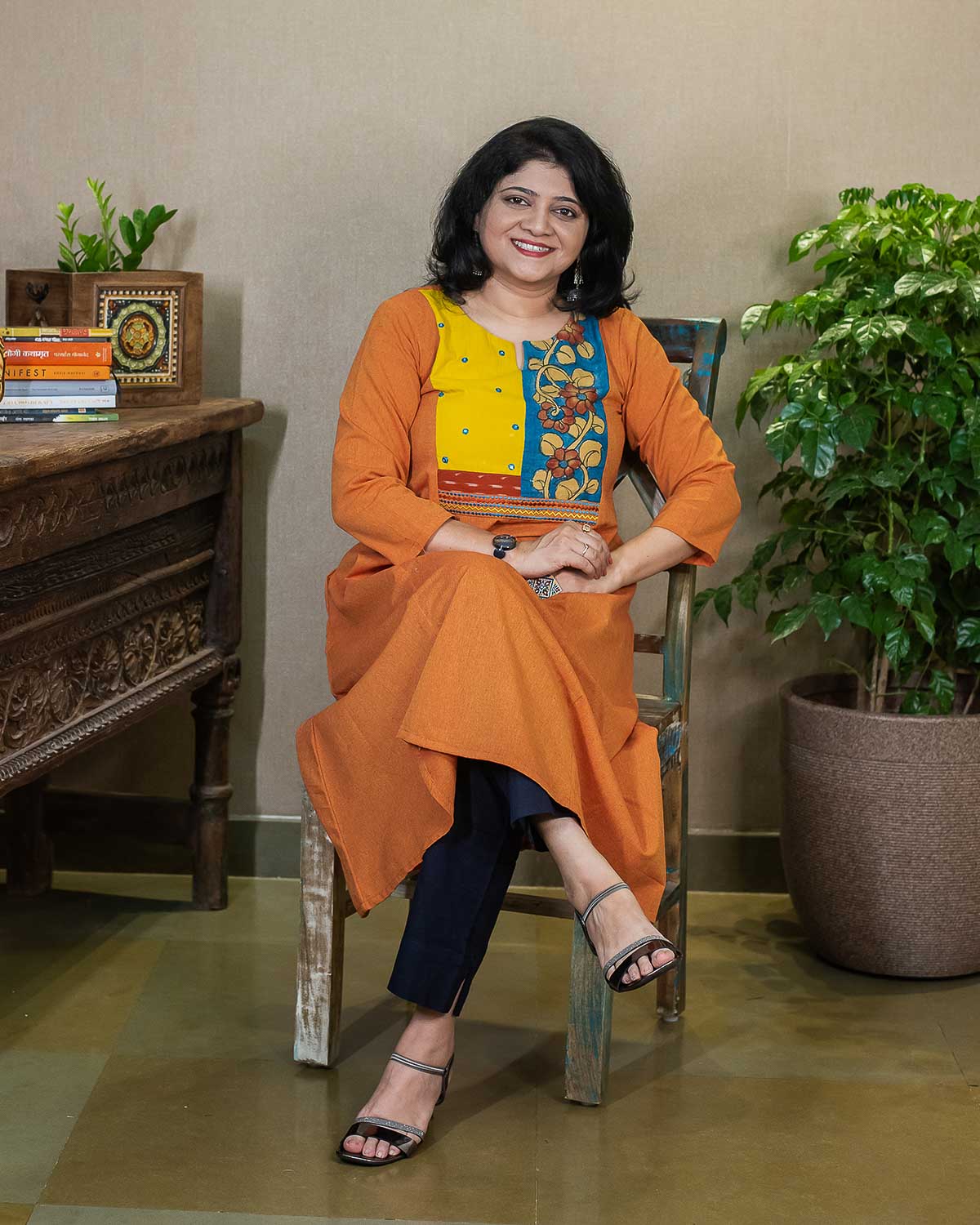 Orange Exclusive Pen kalamkari & ikkat
