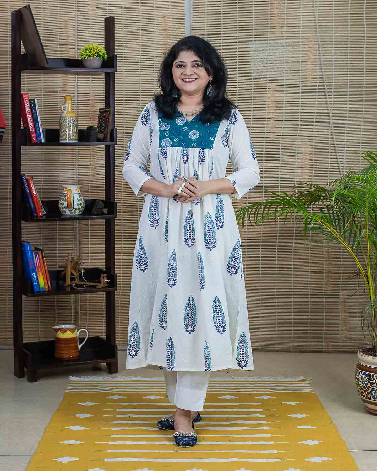 Dobby Mughal butta Embroidered Dress cum Kurta