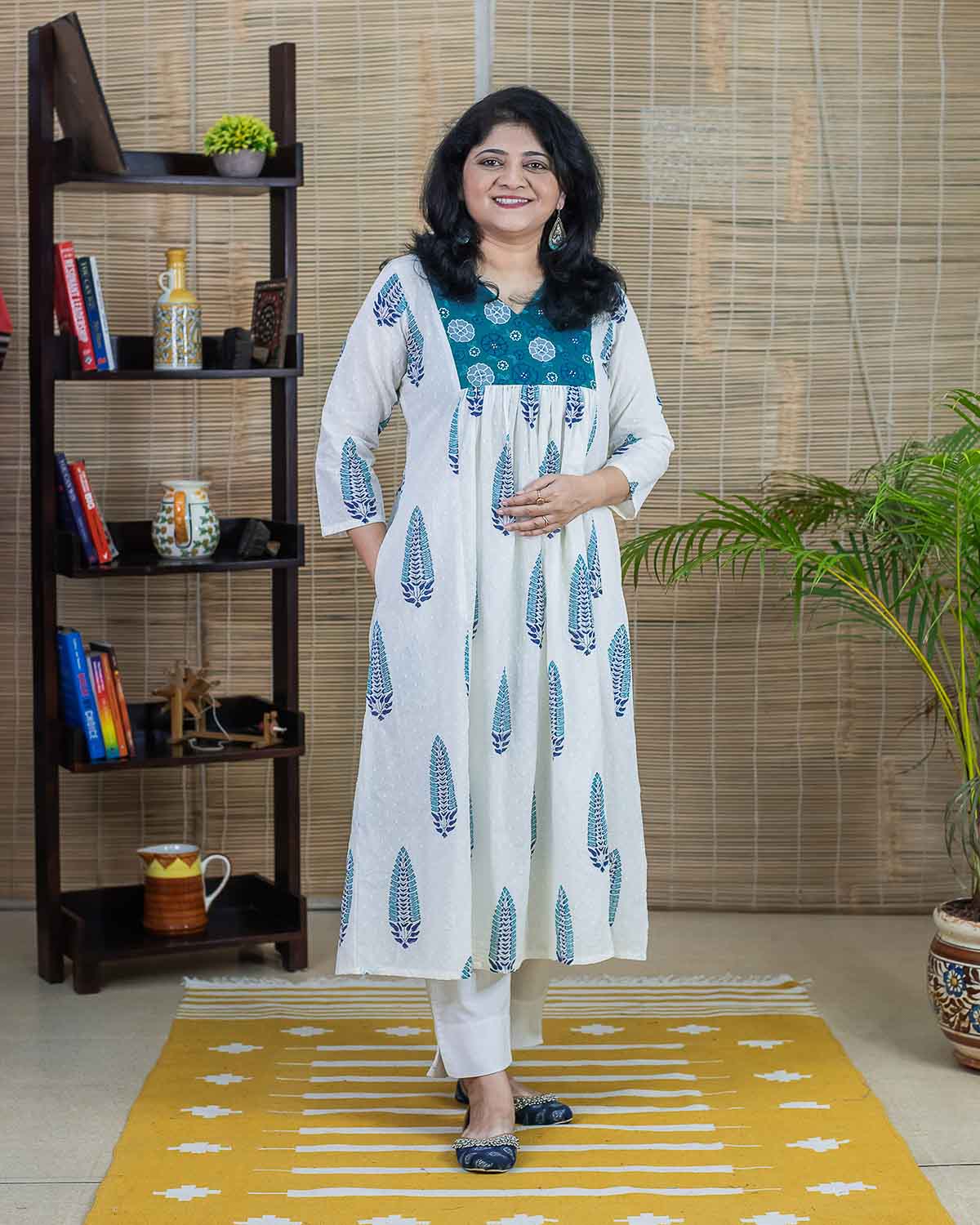 Dobby Mughal butta Embroidered Dress cum Kurta