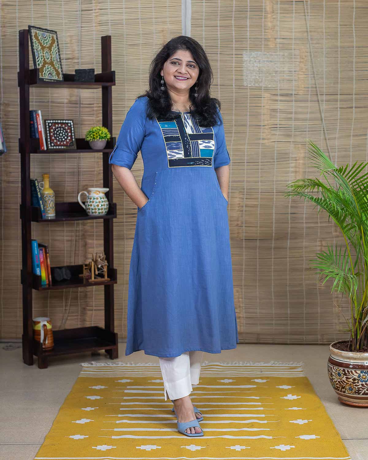 Blue Ikkat Signature Patch Dress cum Kurta