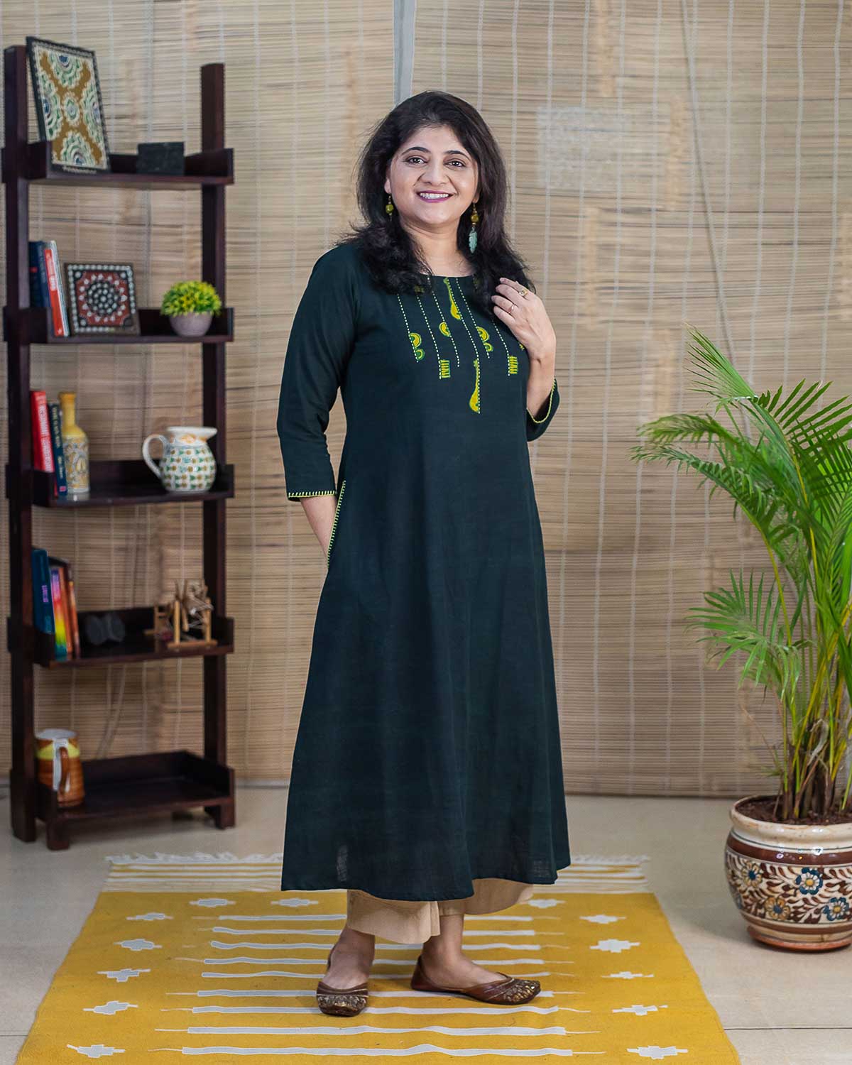 Dark bottle Green Bandish applique work exclusive