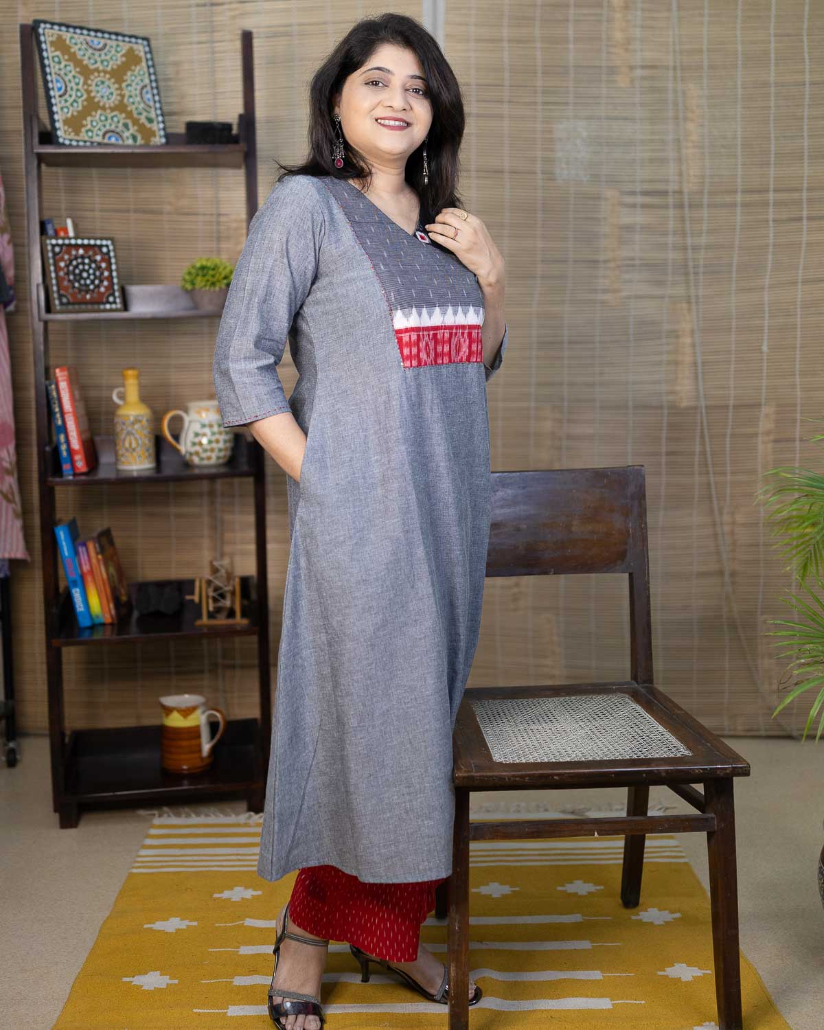 Gray Double ikkat Exclusive Ikkat collage dress