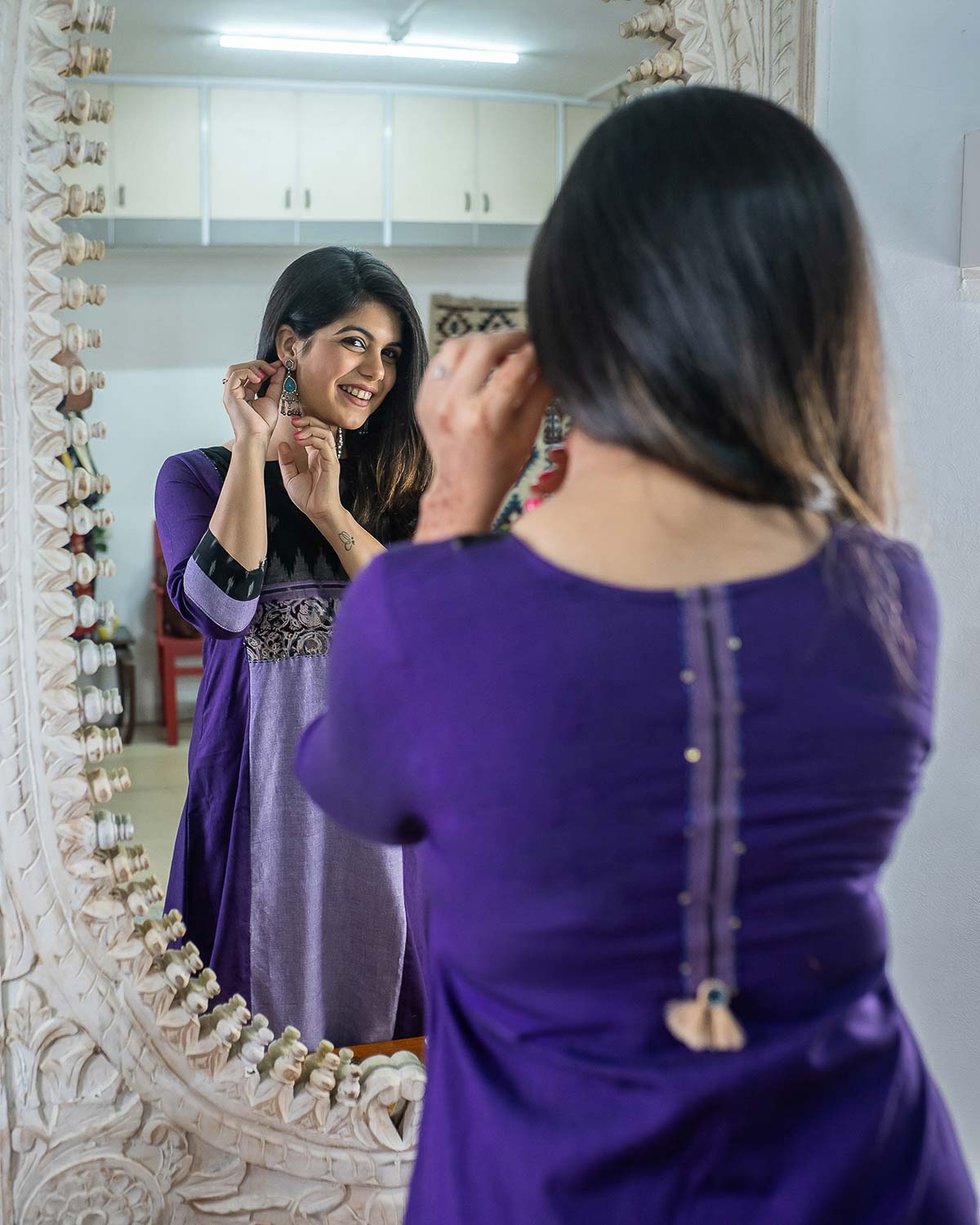 Ikkat with kalamkari Exclusive collage dress