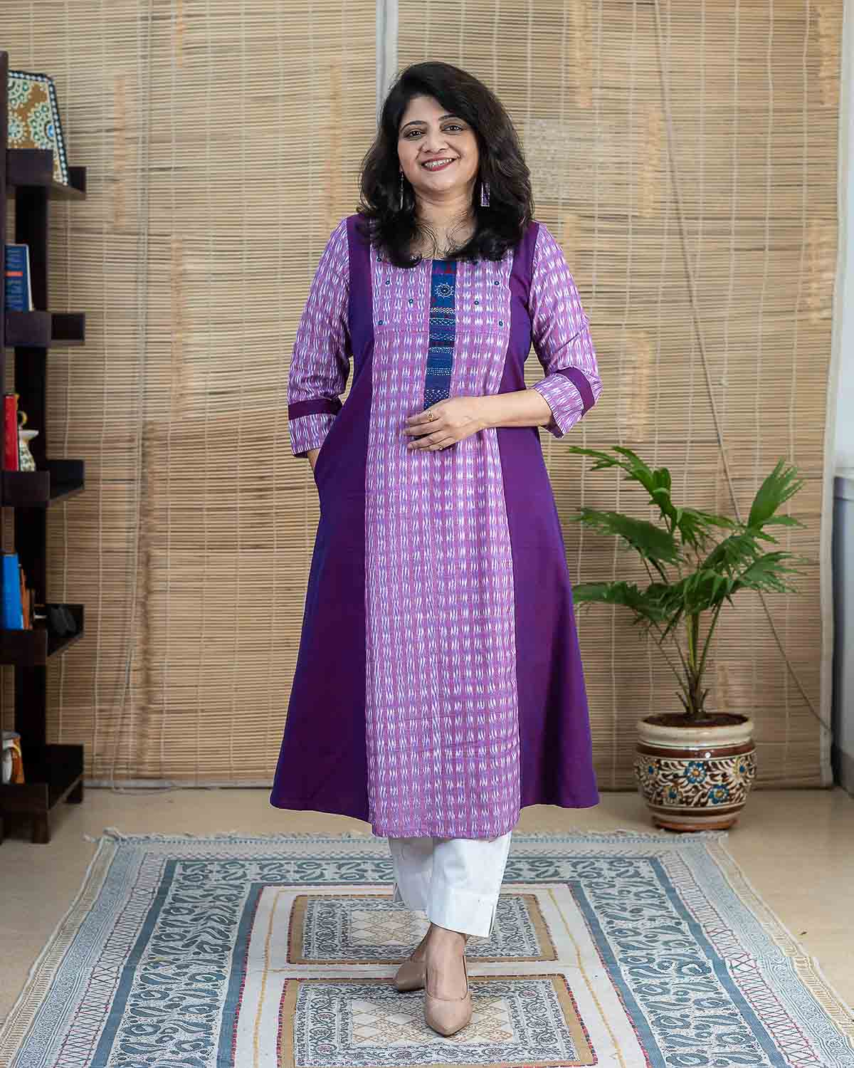 Magenta Exclusive Double Ikkat & Lambani work kurta