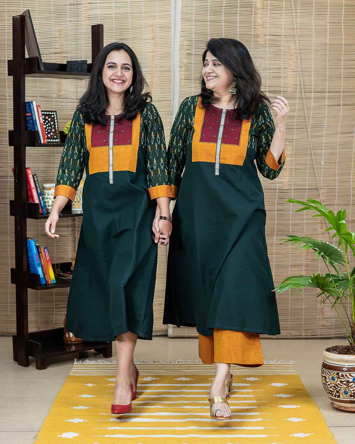 Green Exclusive ikkat with Ilkal patchwork & embroidery