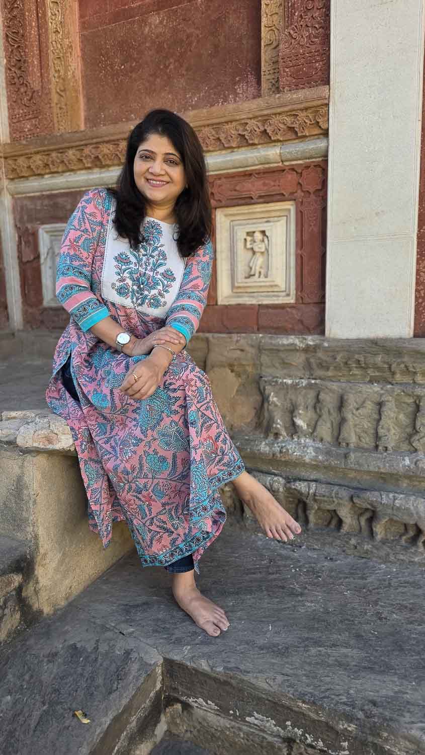 Hand embroidered Pink Blue Soft Cotton Anarkali with side slit