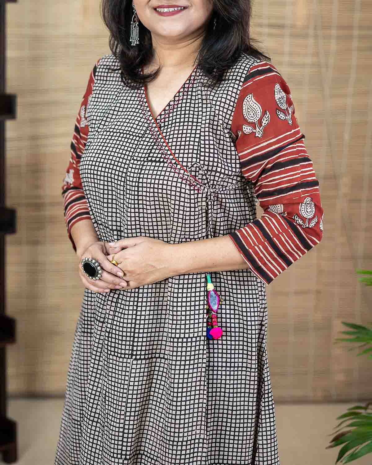 Bagru hand block printed Soft cotton Angarkha with tassels