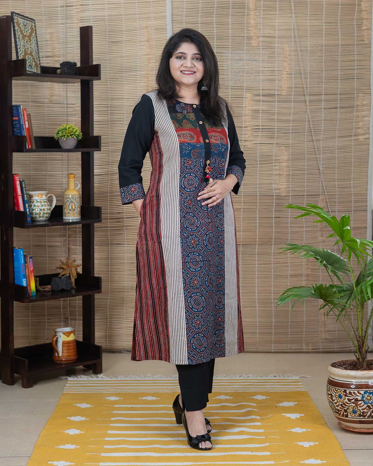 Multicolor Ajrakh kurta with tassels