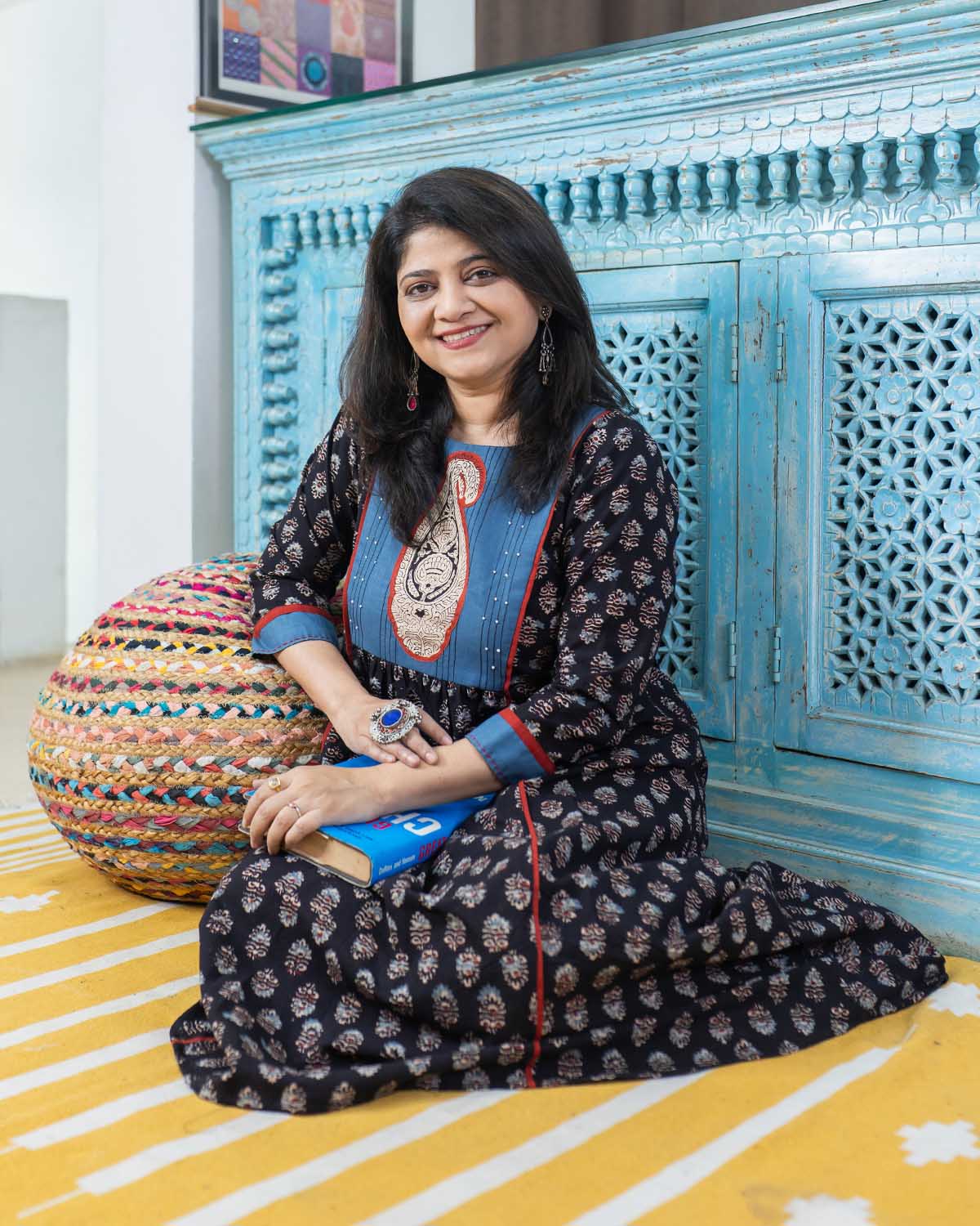 Black Ajrakh with Applique work & embroideries