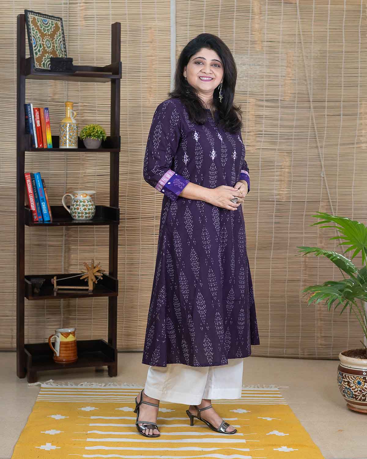 Violet Purple Ikkat embroidered dress