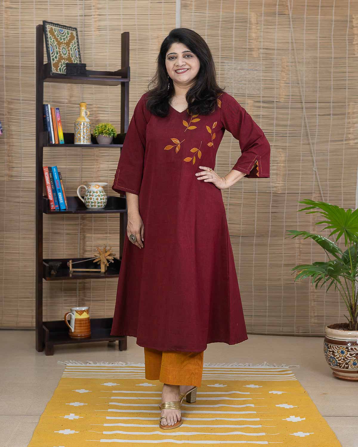 Maroon Ikkat applique work Dress