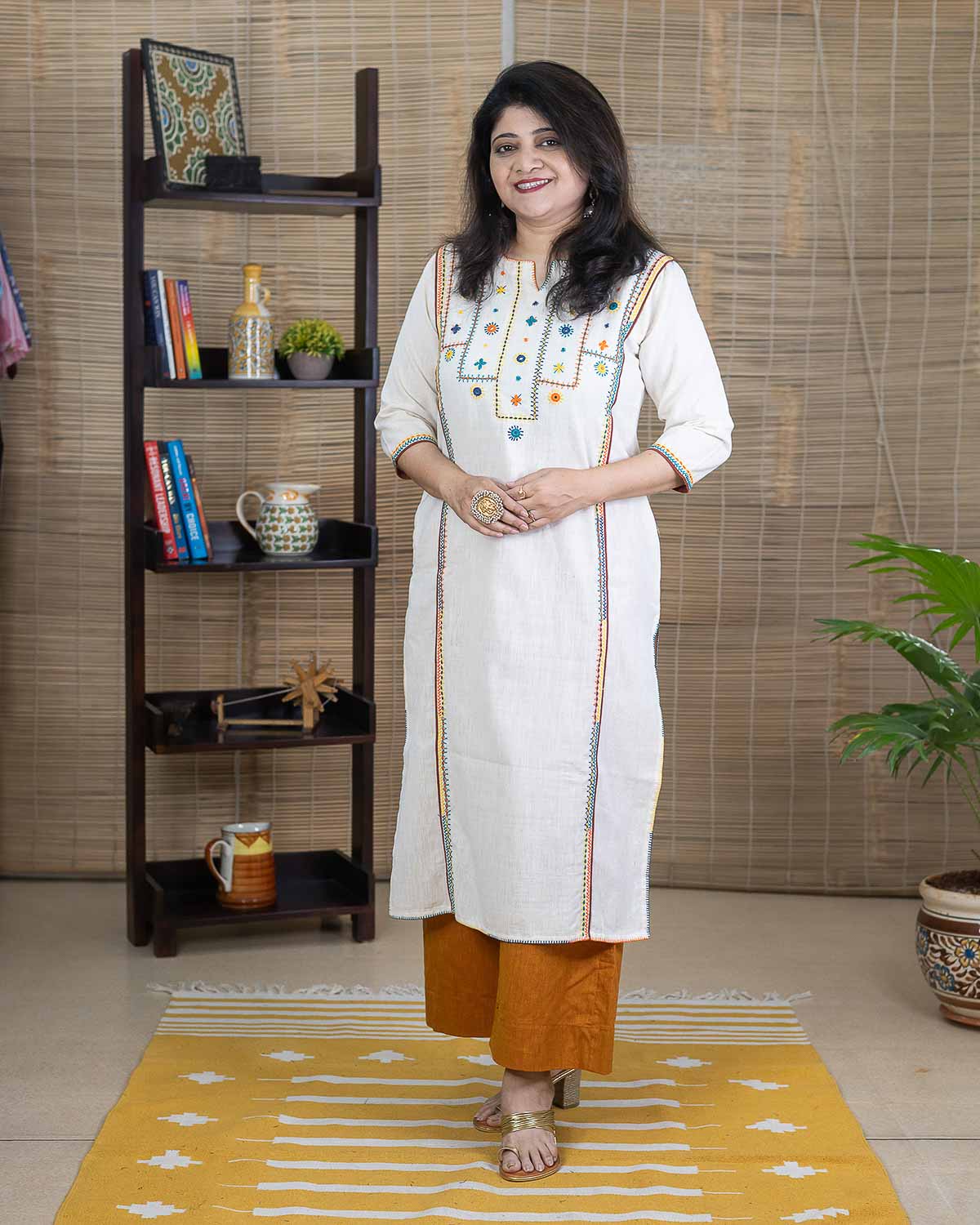 Cream Exclusive Organic Cotton kurta with Lambani handwork