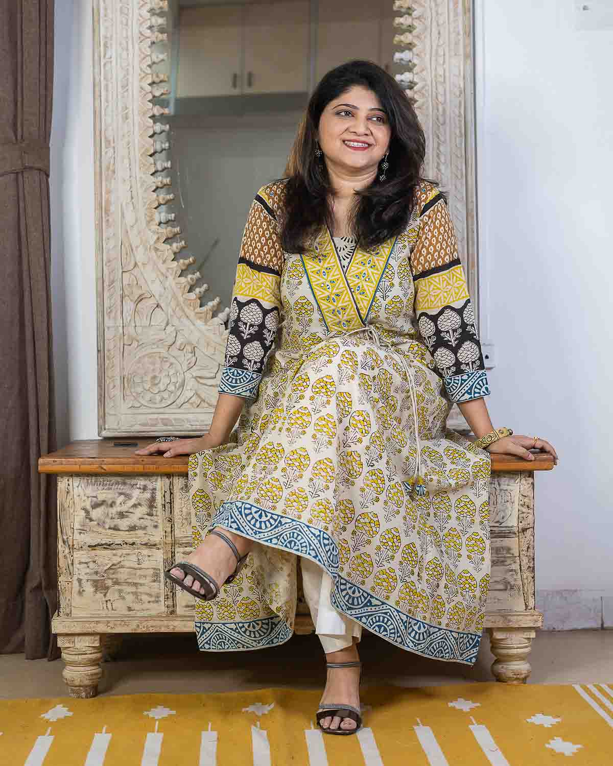 white christmas dresses Soft Cotton Blue Hand block printed Long dress