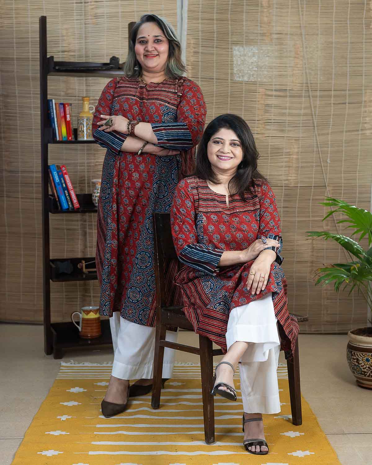 Ajrakh Handblock Printed Panel Kurta — Red Indigo