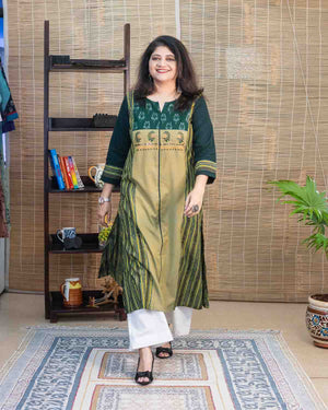 Ikkat Hand woven Hand block printed Ajrakh