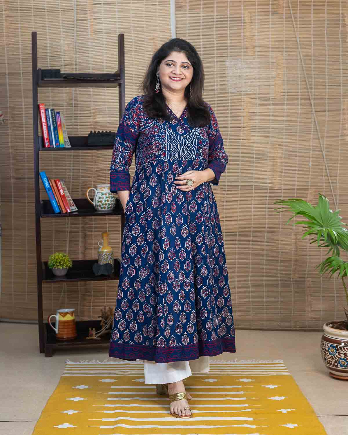 Indigo Hand block printed Soft cotton Anarkali