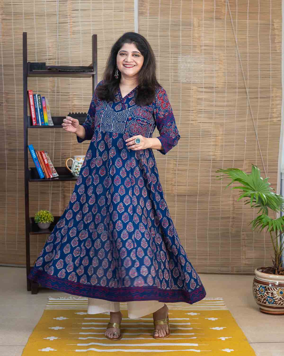 Indigo Hand block printed Soft cotton Anarkali