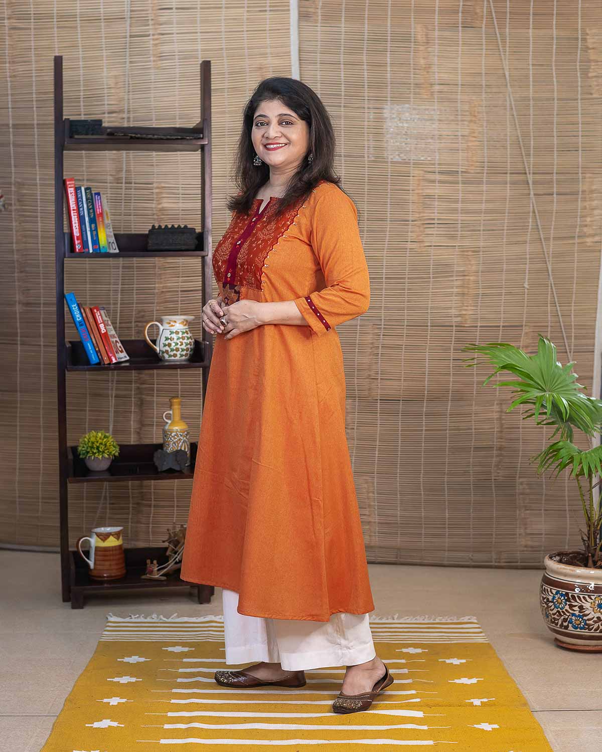 Orange Sambalpur Odisha ikkat Kurta with embroideries