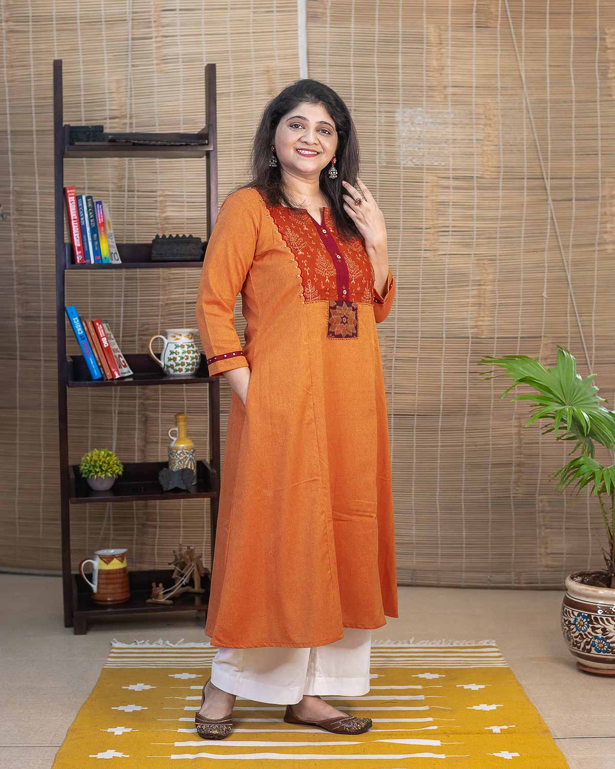 Orange Sambalpur Odisha ikkat Kurta with embroideries