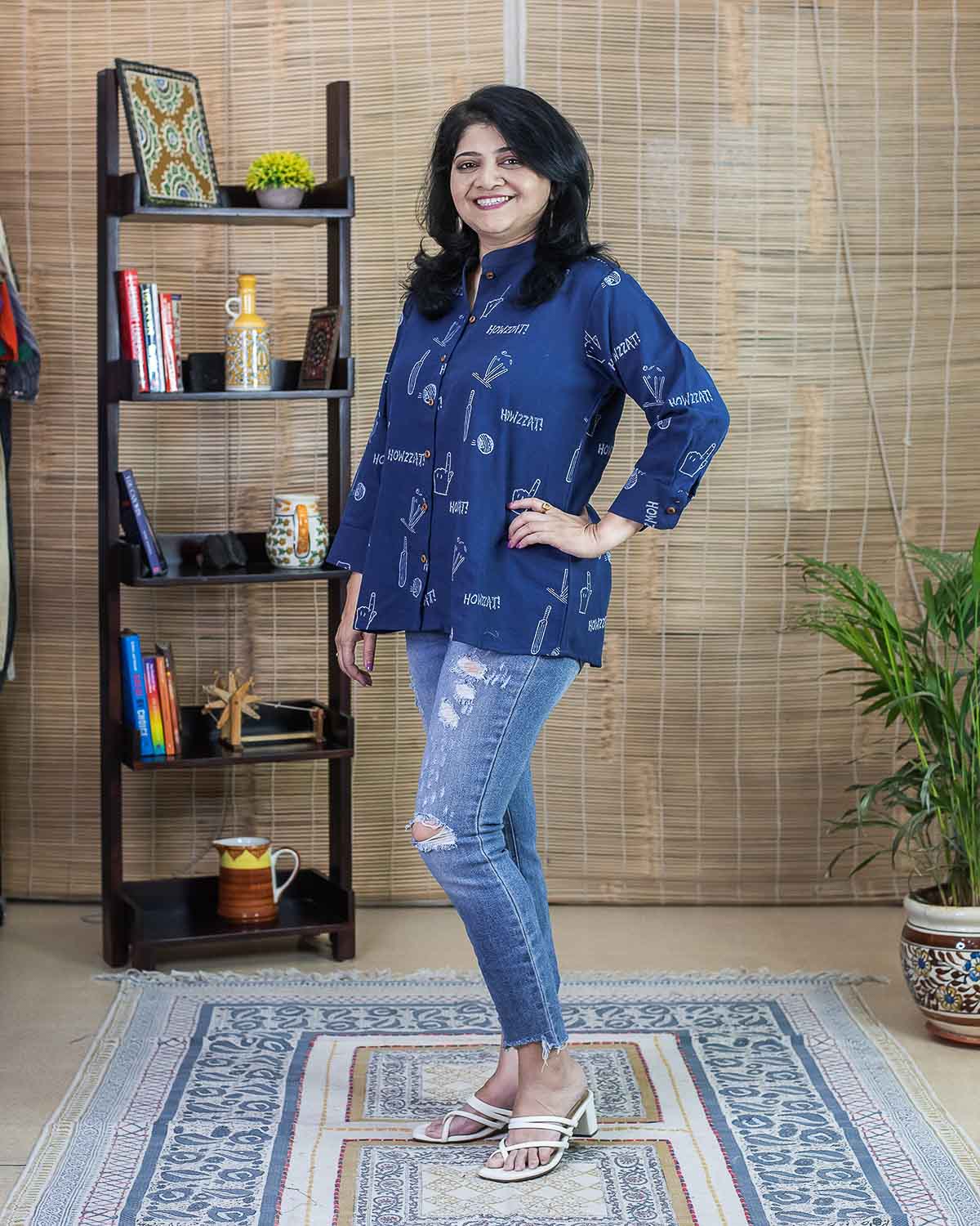 Indigo Cricket print women's shirt
