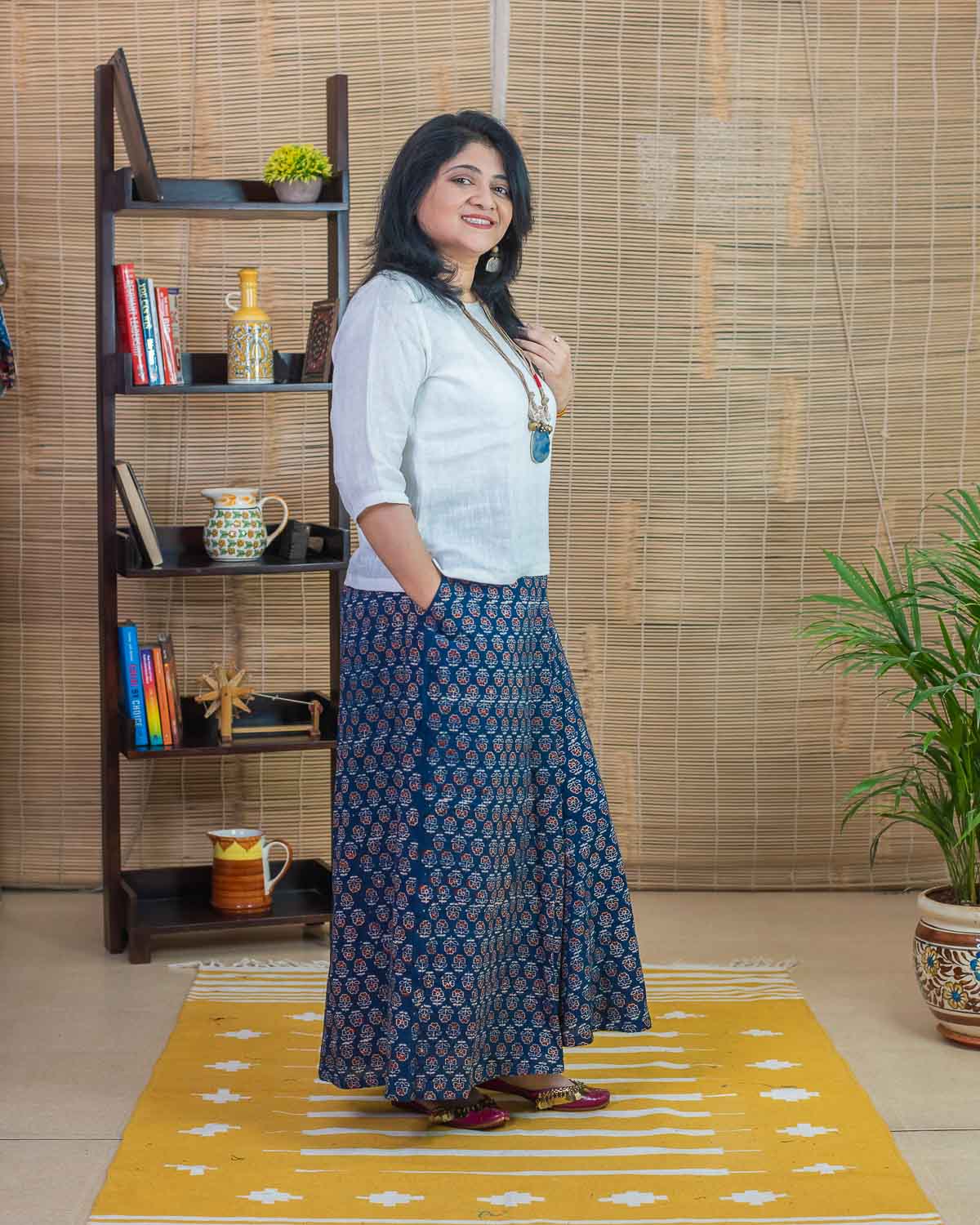 Flared Indigo Ajrakh bottom wear