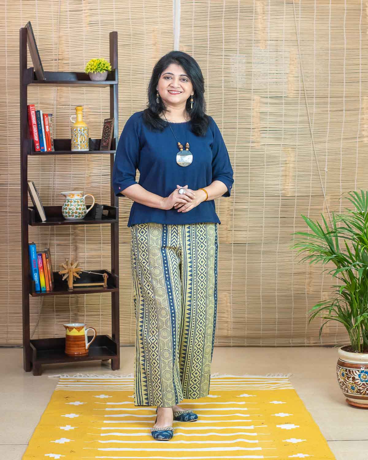 Signature cotton slub hand block printed trouser