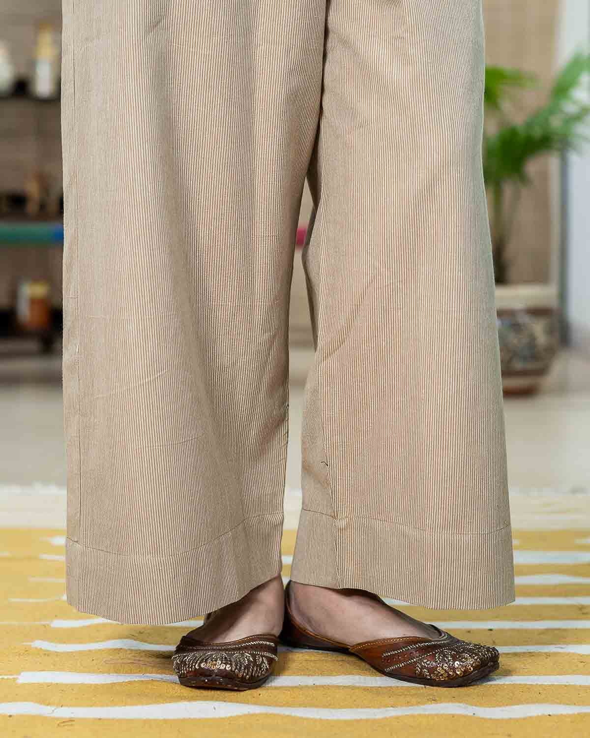 Beige striped ikkat cotton Pallazzo