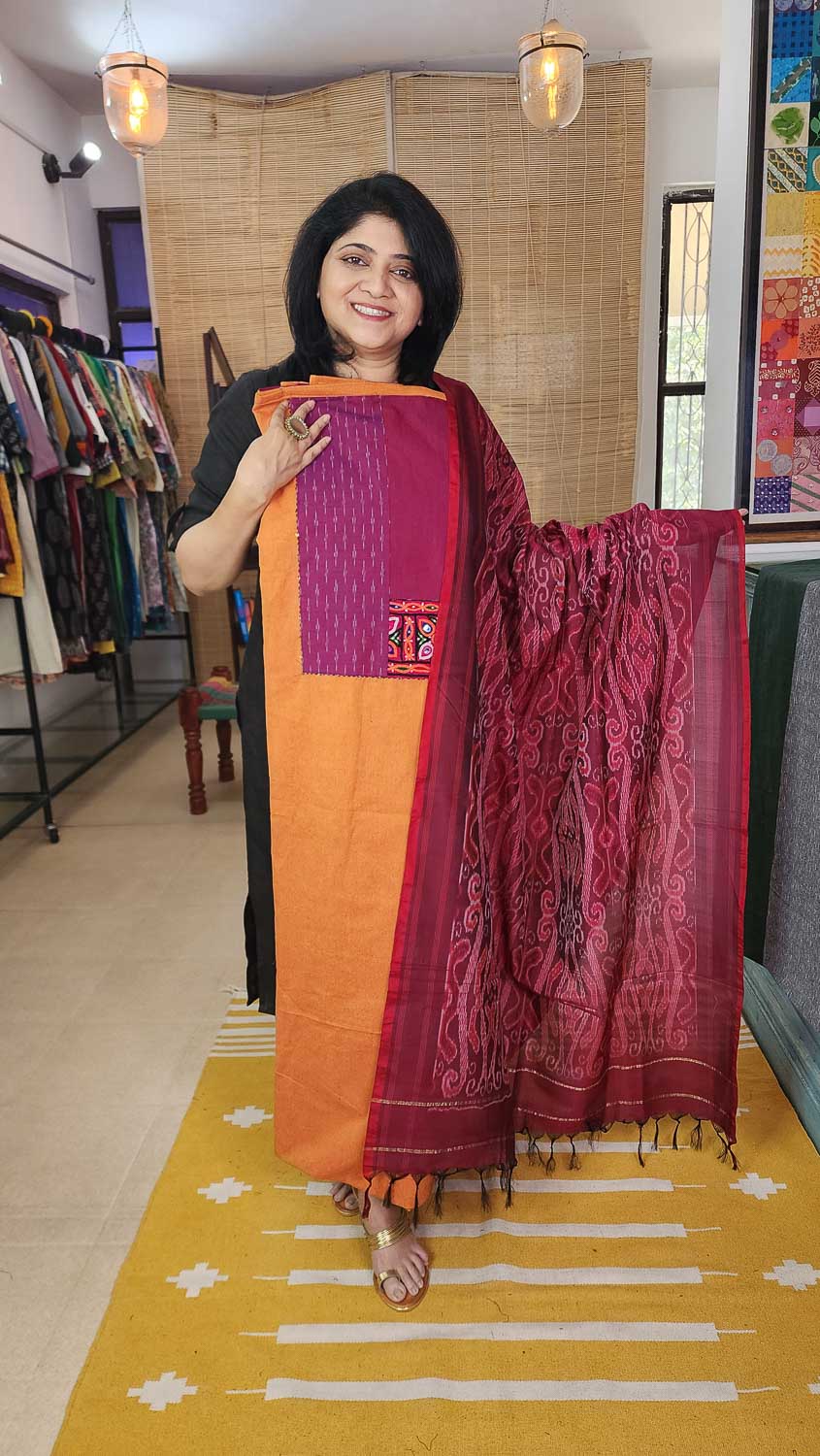 Orange Magenta Exclusive Ikkat Top dupatta
