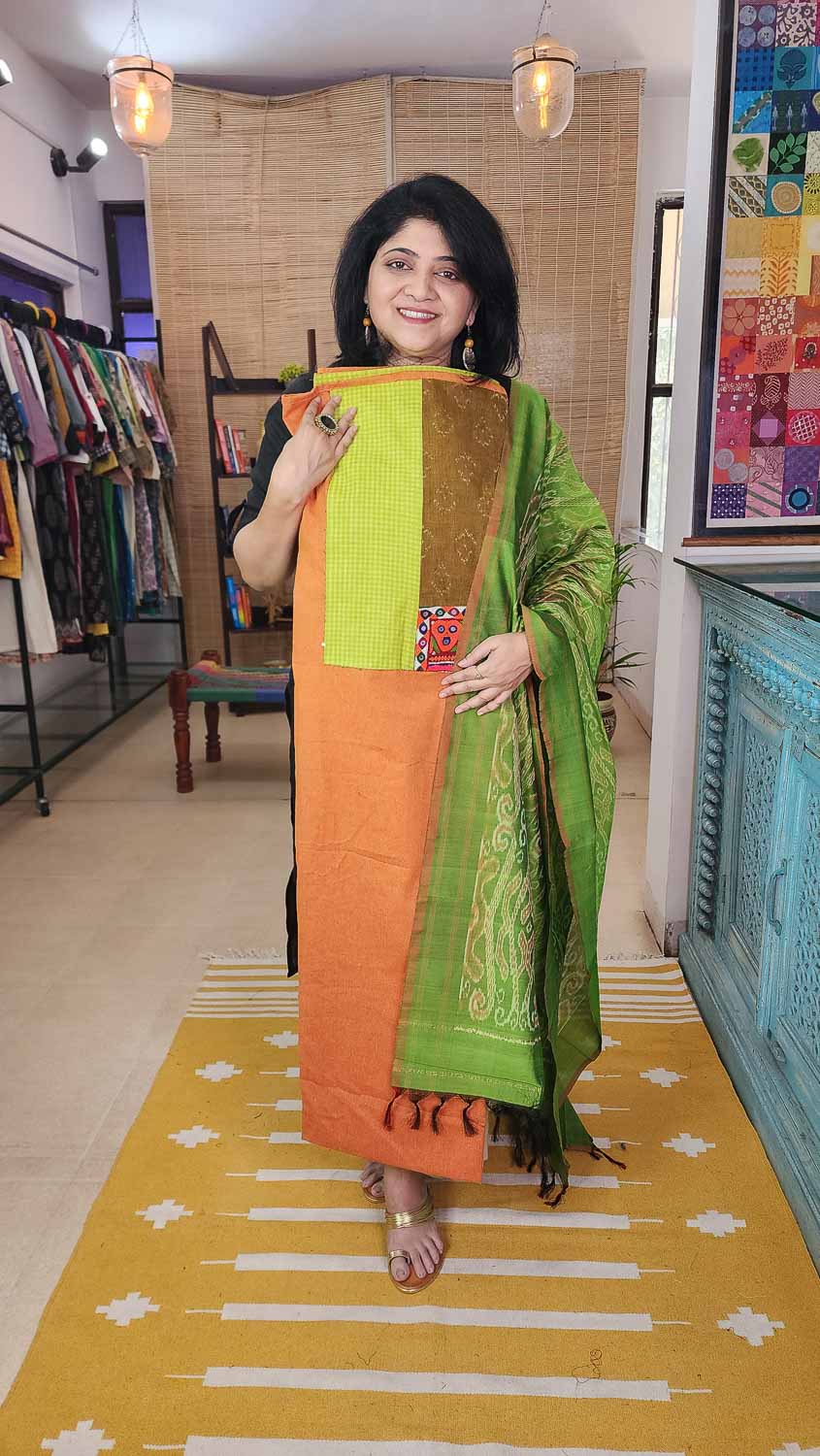 Orange Green Exclusive Ikkat Top dupatta