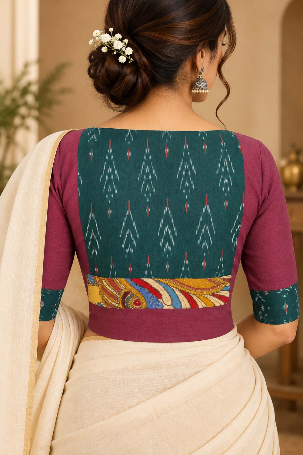 Designer Ikkat & Pen kalamkari Ready to stich Blouse/Cropped Top