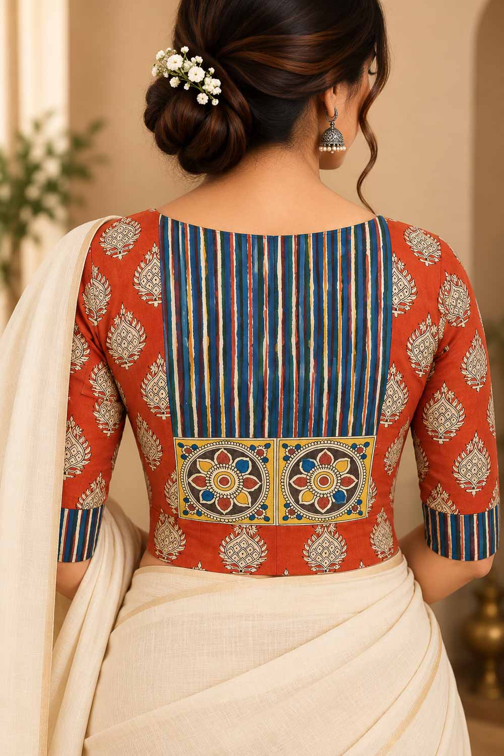 Handcrafted with Pen kalamkari Ready to stich Blouse/Cropped Top