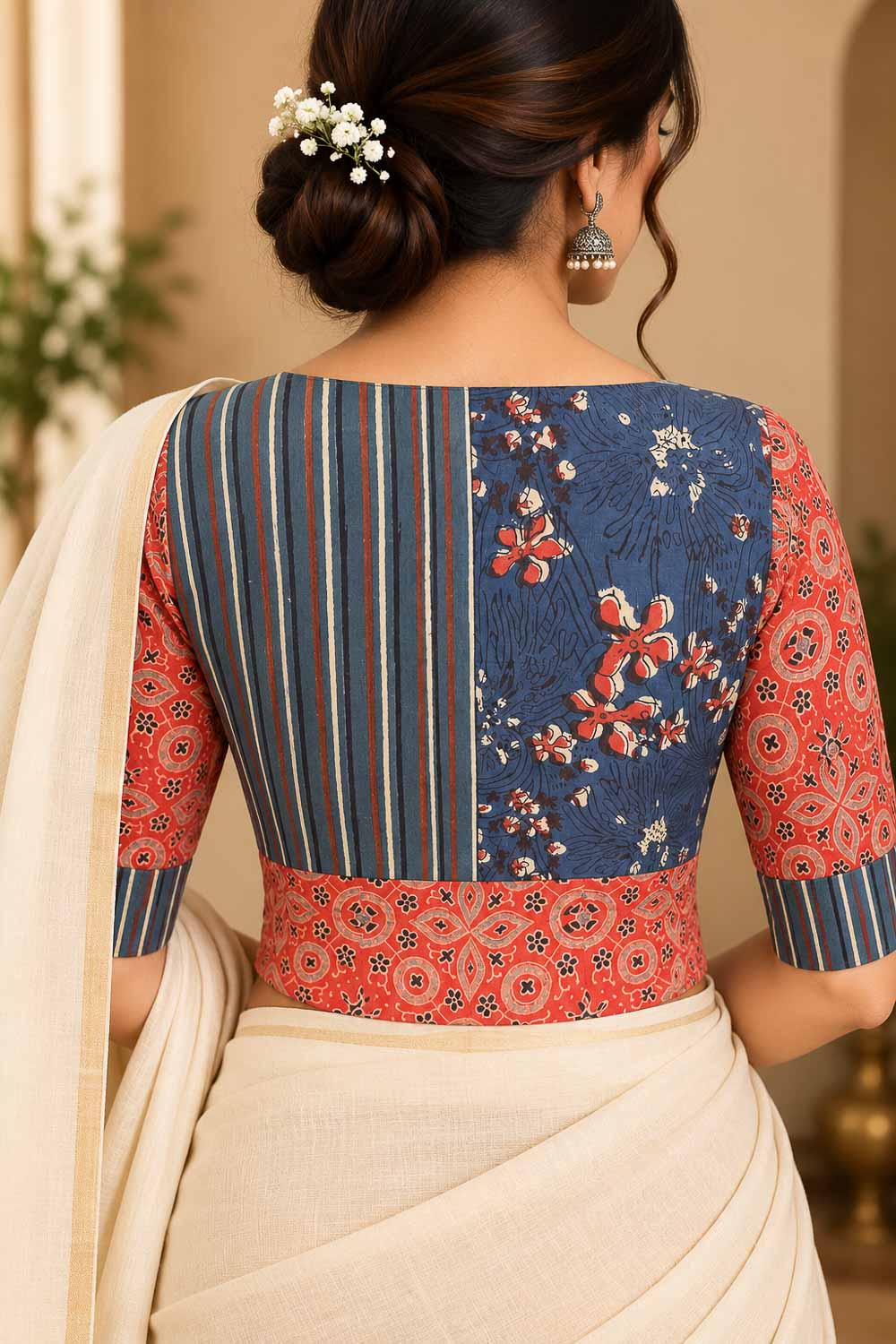 Ajrakh Collage Ready to stich Blouse/Cropped Top