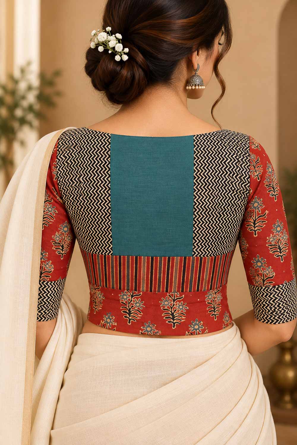 Red ramagreen Ajrakh Ready to stich Blouse/Cropped Top