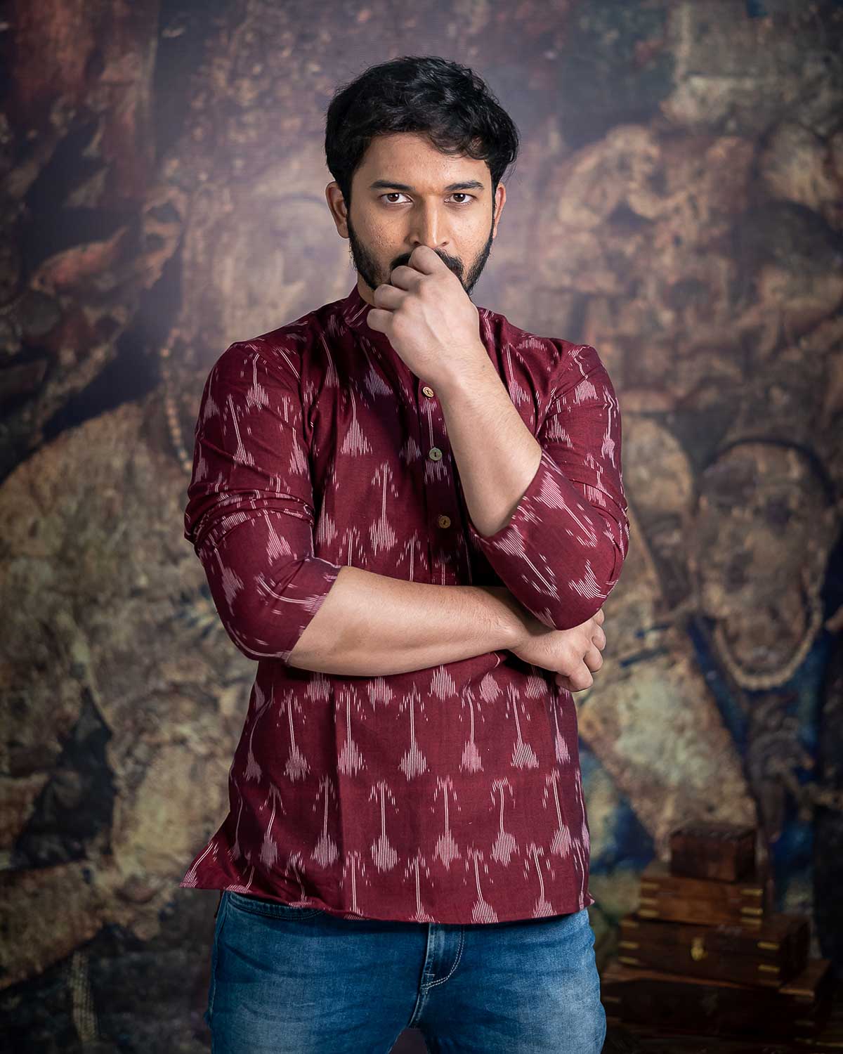 Maroon Exclusive Ikkat Short Kurta