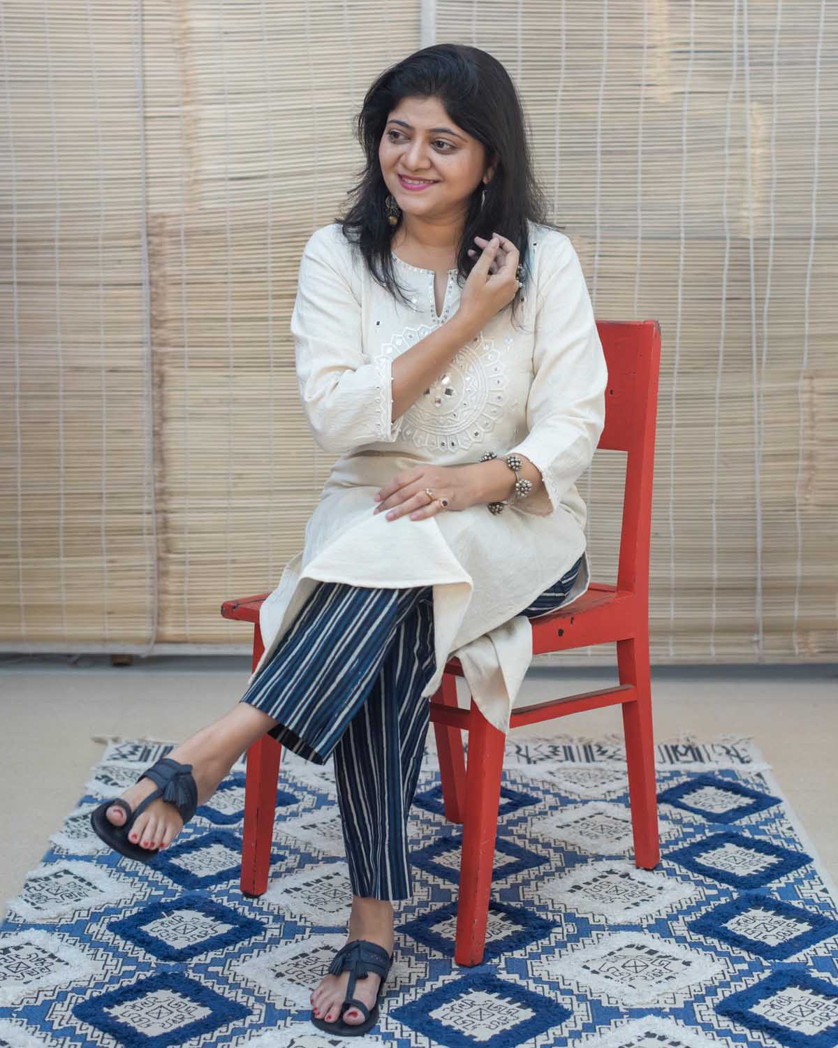 Indigo Striped Cotton Trouser