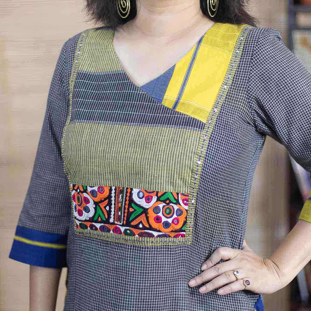 Black Exclusive Cotton kurta with banjara handwork