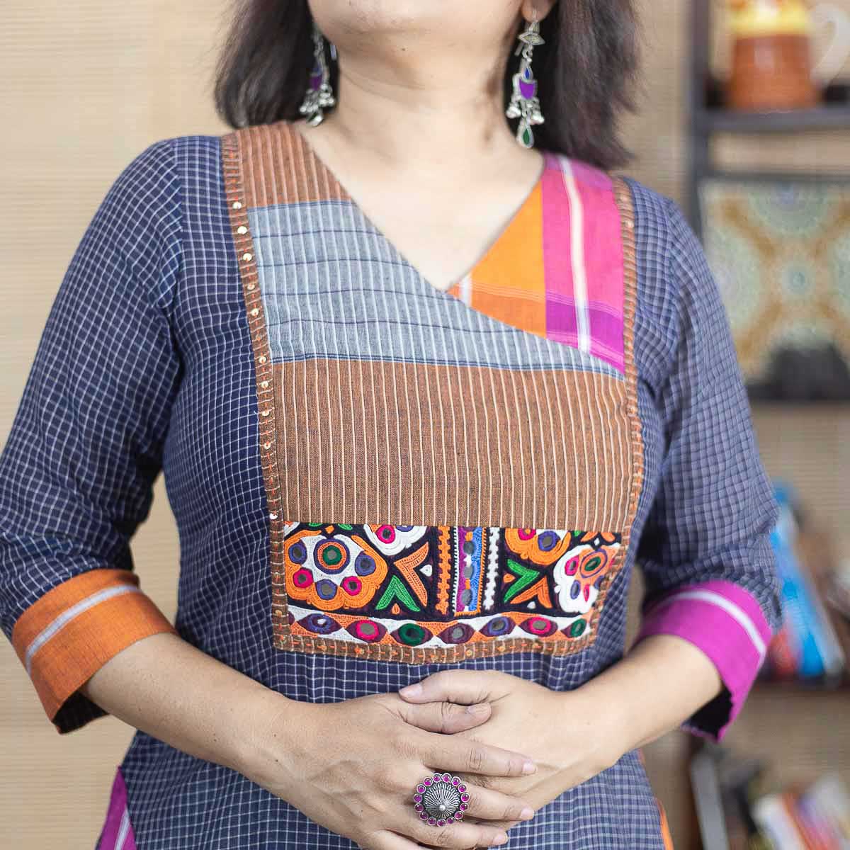 Blue Exclusive Cotton kurta with banjara handwork