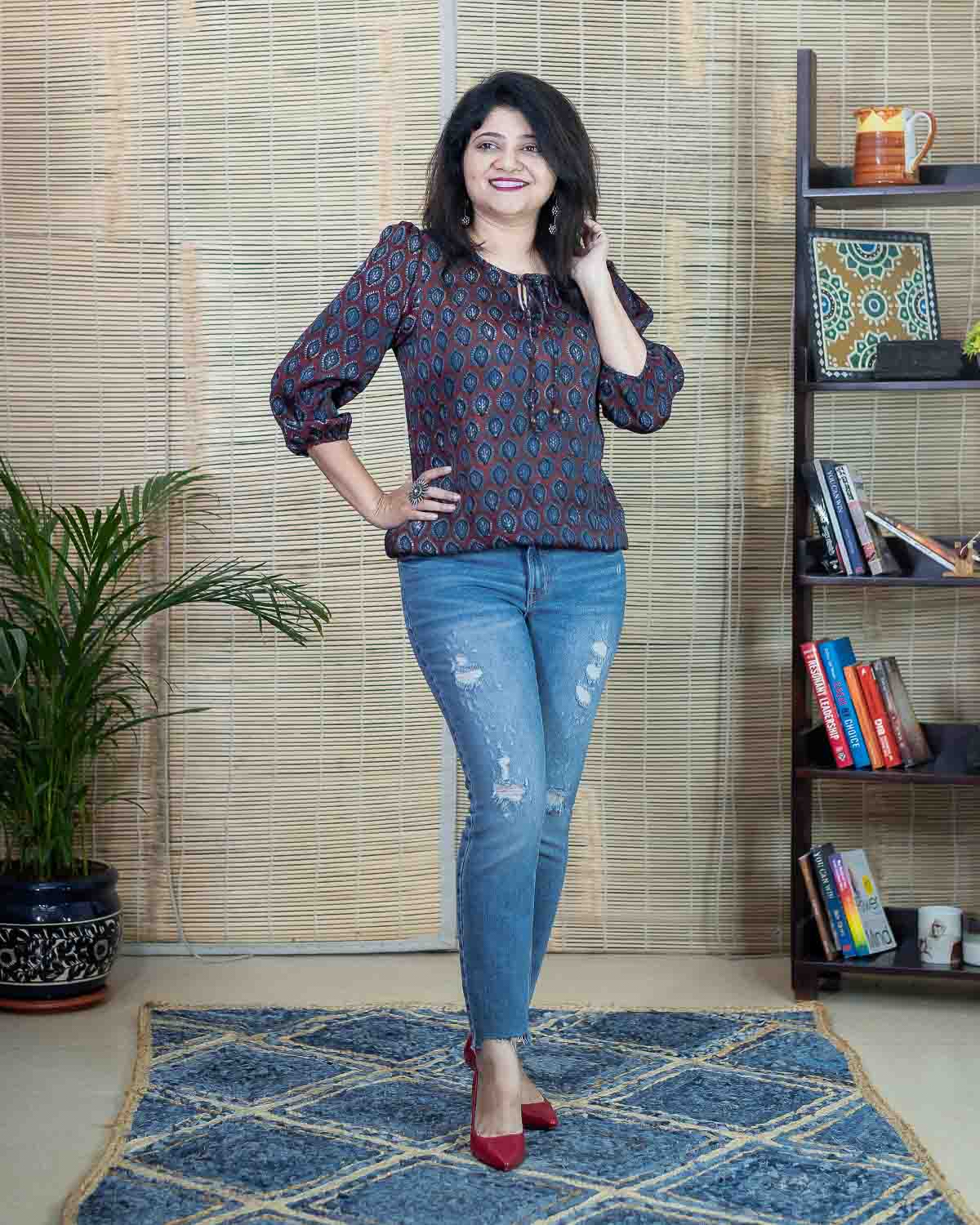 Modal silk Maroon Short Kurta