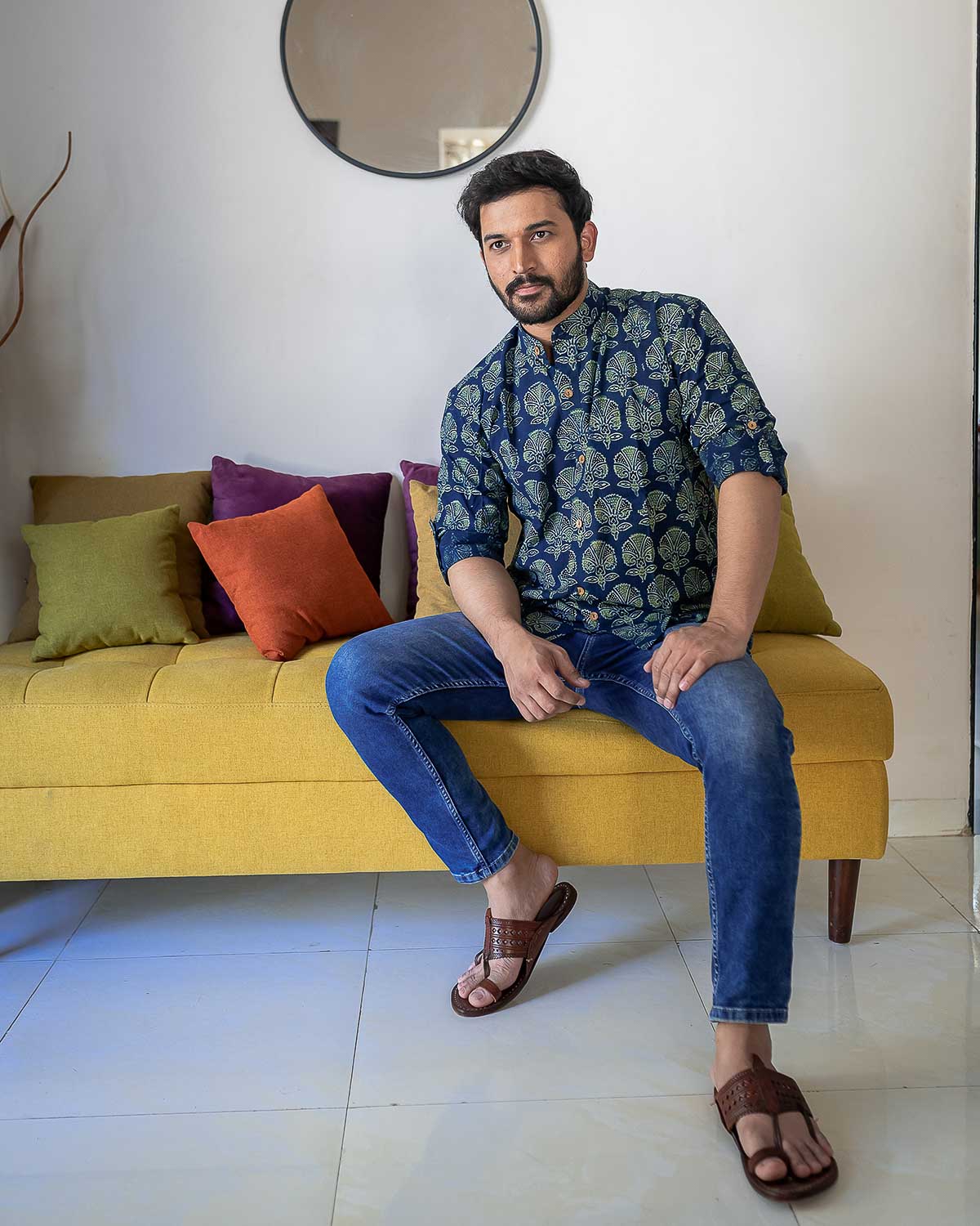 Blue Ajrakh full sleeves Cotton Shirt