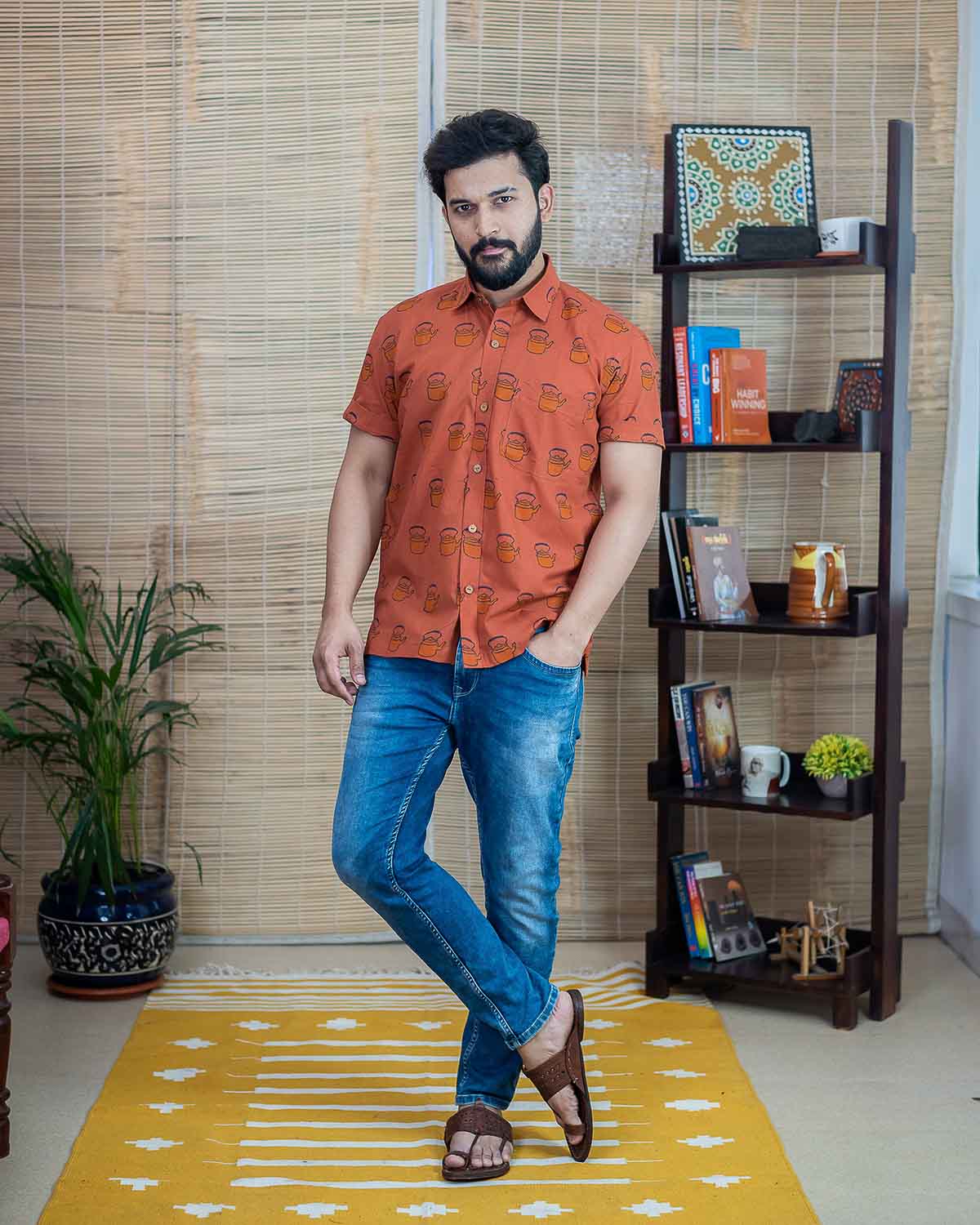 Chai Kettle Print Shirt Signature Collection – Rust