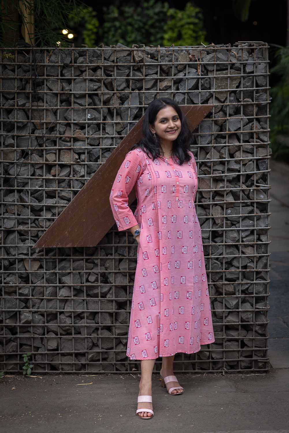 Peach Pink Cassette signature print One Pc Dress cum Kurta