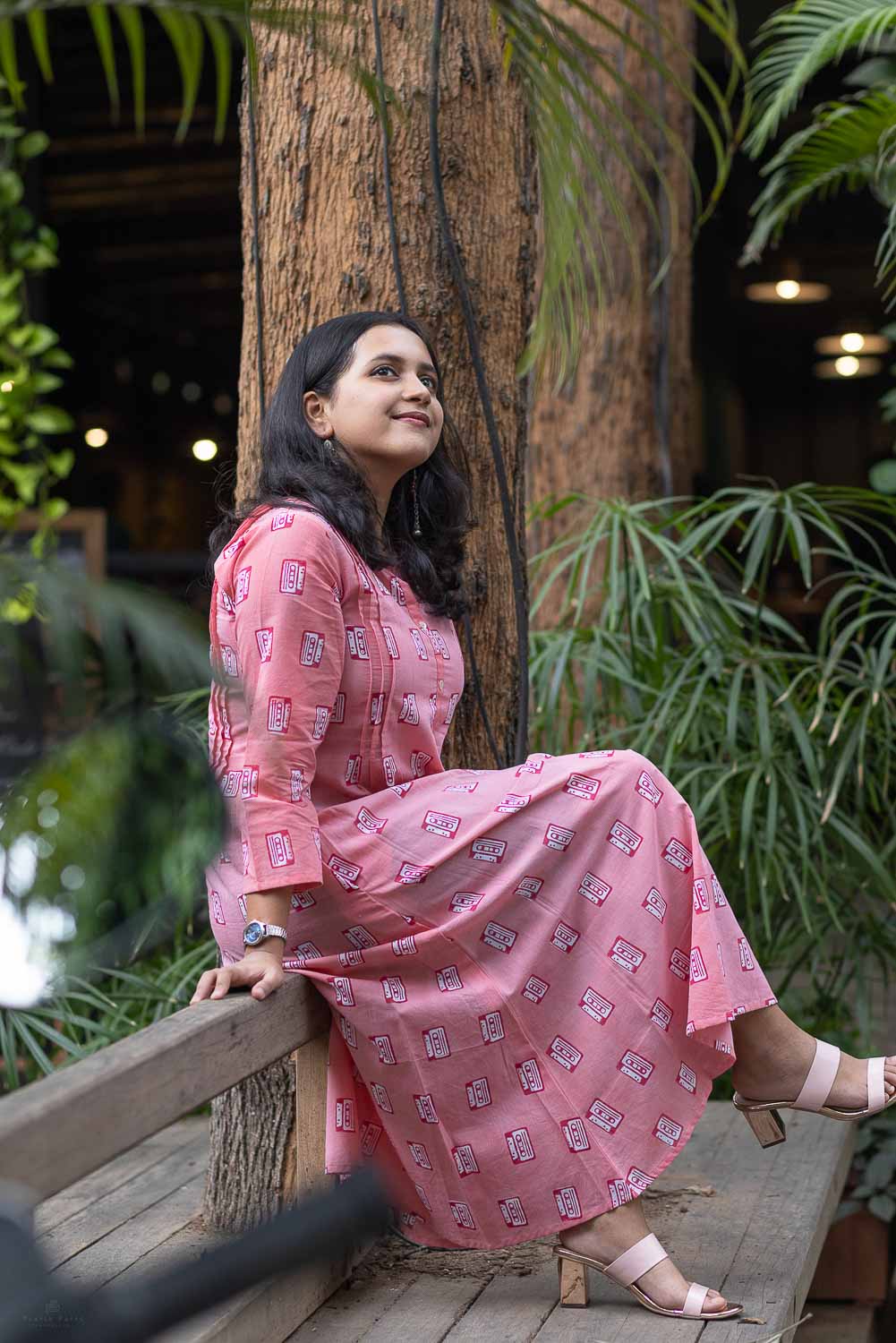 Peach Pink Cassette signature print One Pc Dress cum Kurta